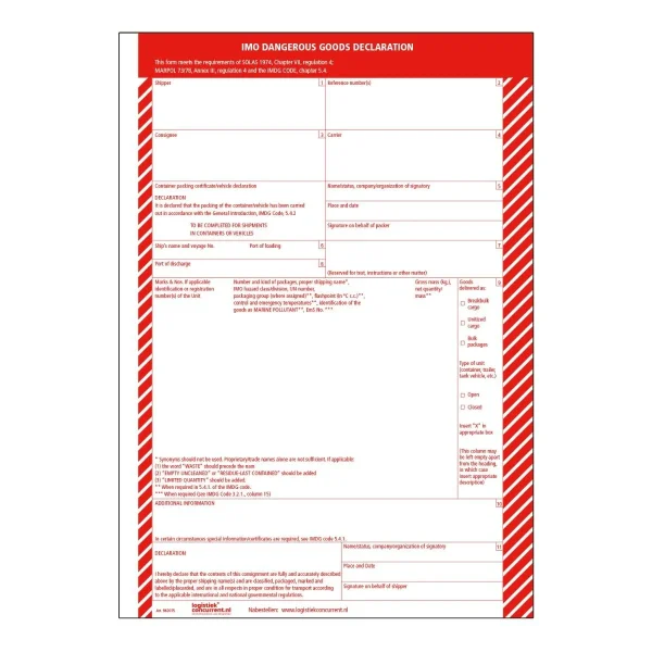 ADR IMO Dangerous Goods Declaration Laser en Inktjet (model 962075), box 100 sets