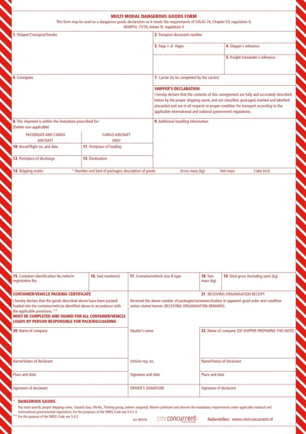 ADR MMDG Multi Modal Dangerous Goods Laser en Inktjet (model 962076), box 100 sets