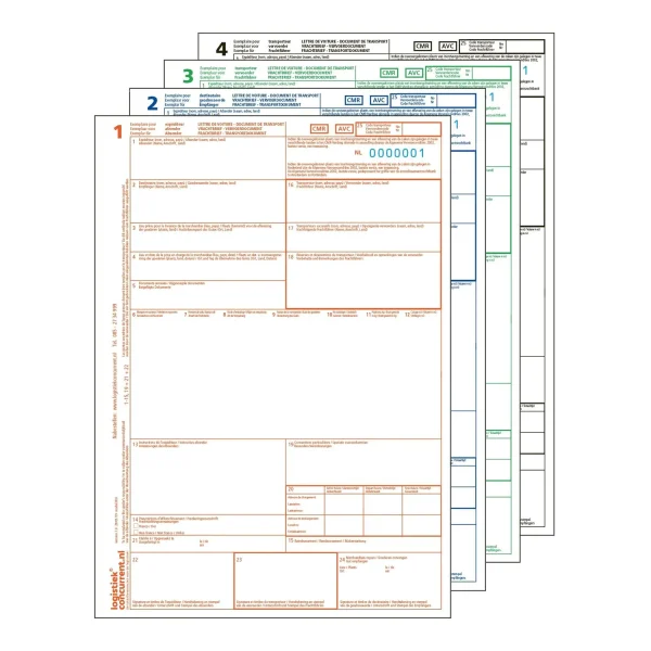 CMR Vrachtbrief Laser en Inktjet 4-voud {1-2-3-4} (model 1014), genummerd, box 500 sets