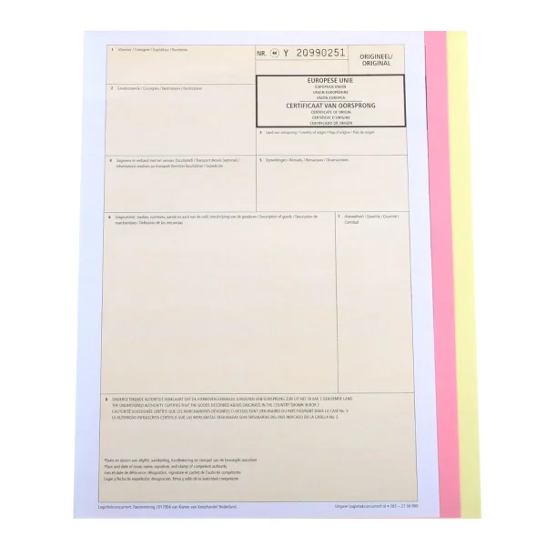 Certificaat van Oorsprong Laser en Inktjet 3-voud {1-2-3} (model 967551), box 50 sets