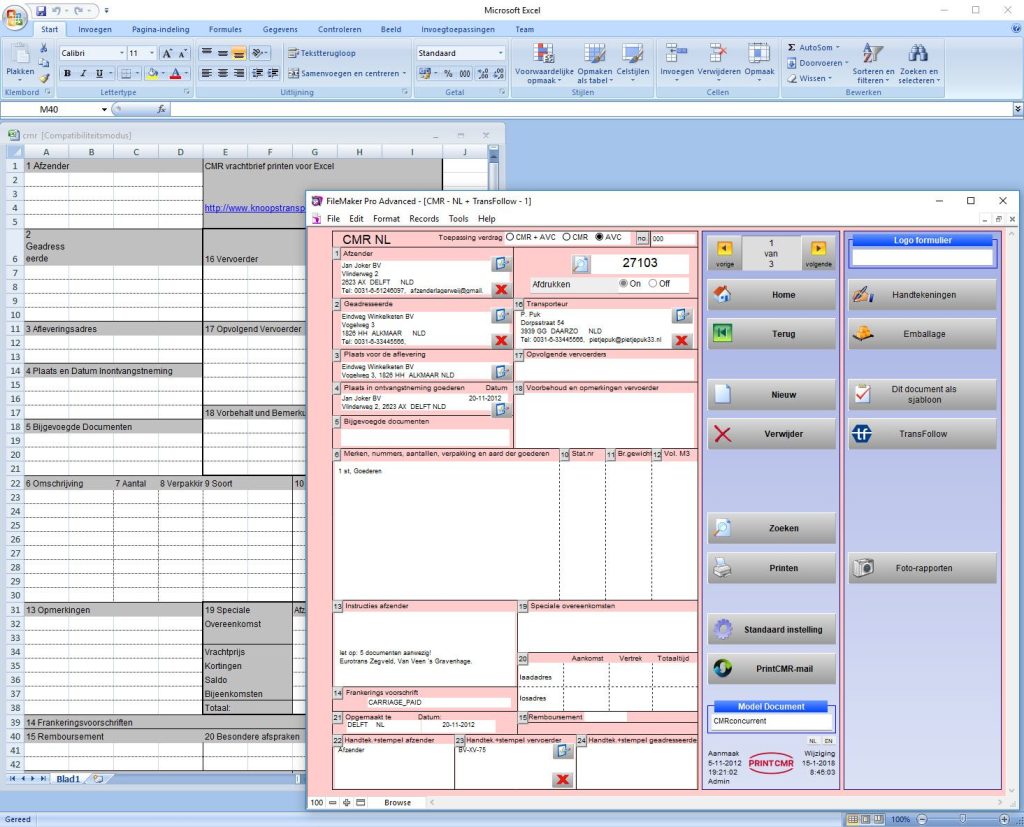 Tips Vergelijk PrintCMR met Excel