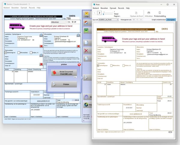 PrintCMR Koeriersvrachtbrief invullen en afdrukken